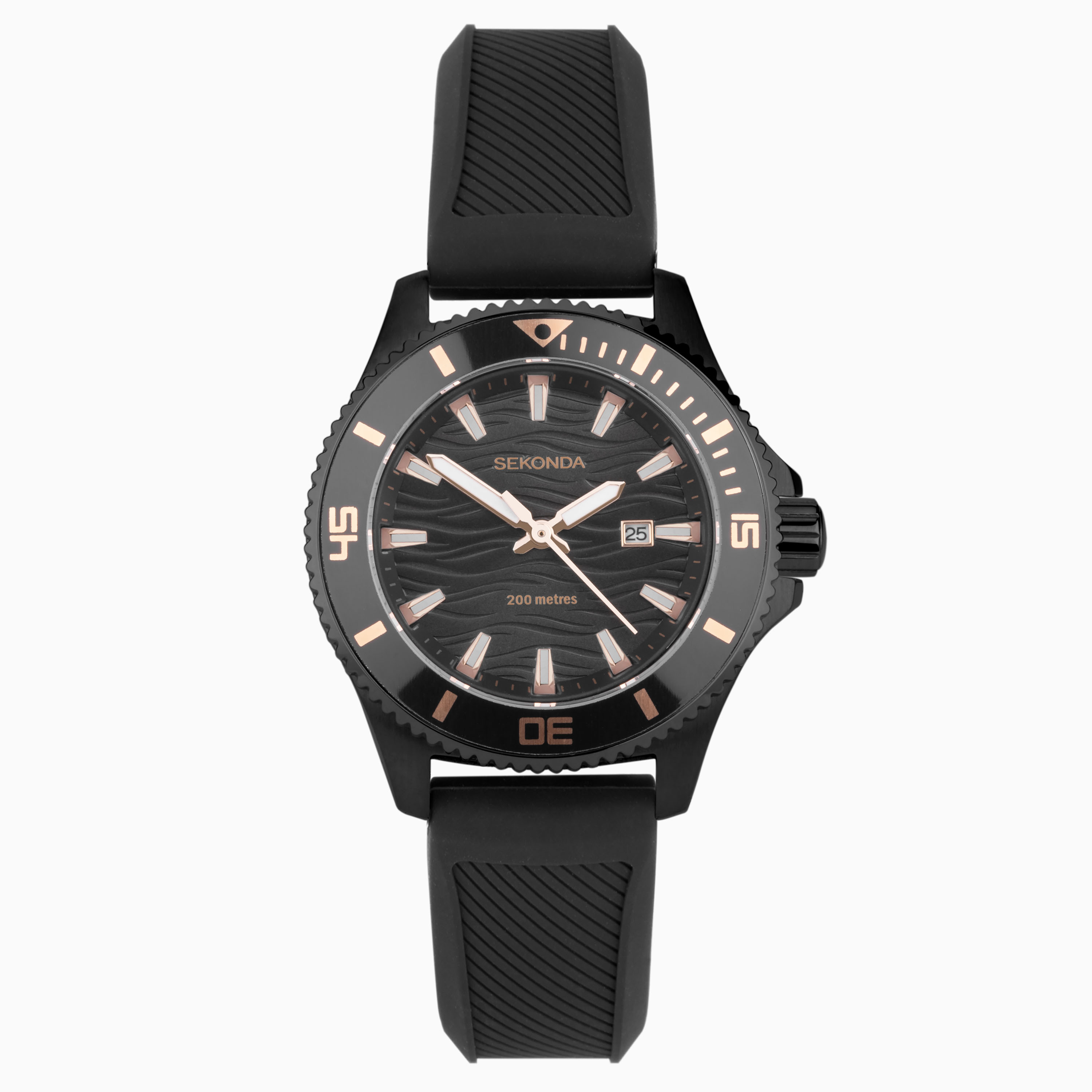 Sekonda black and sale rose gold watch