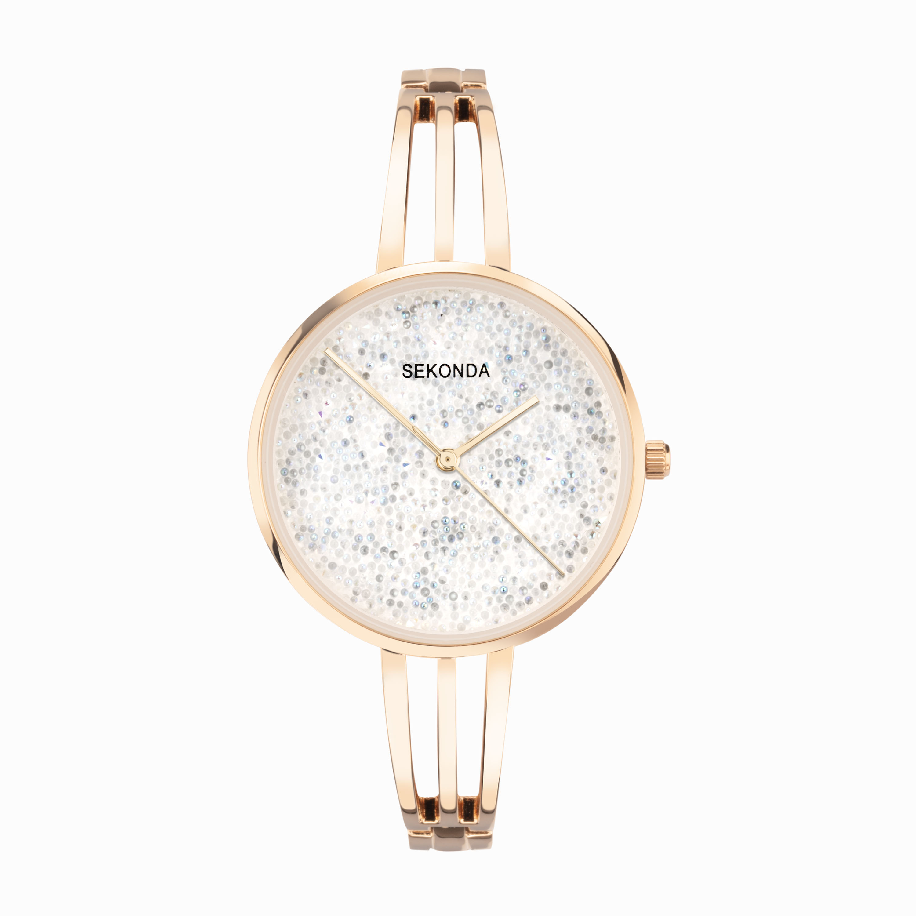 Sekonda Stardust Ladies Dress Watch (40592) - Round | Rose Gold Alloy  Semi-Bangle Bracelet | Silver Dial | Sparkle Collection | Sekonda
