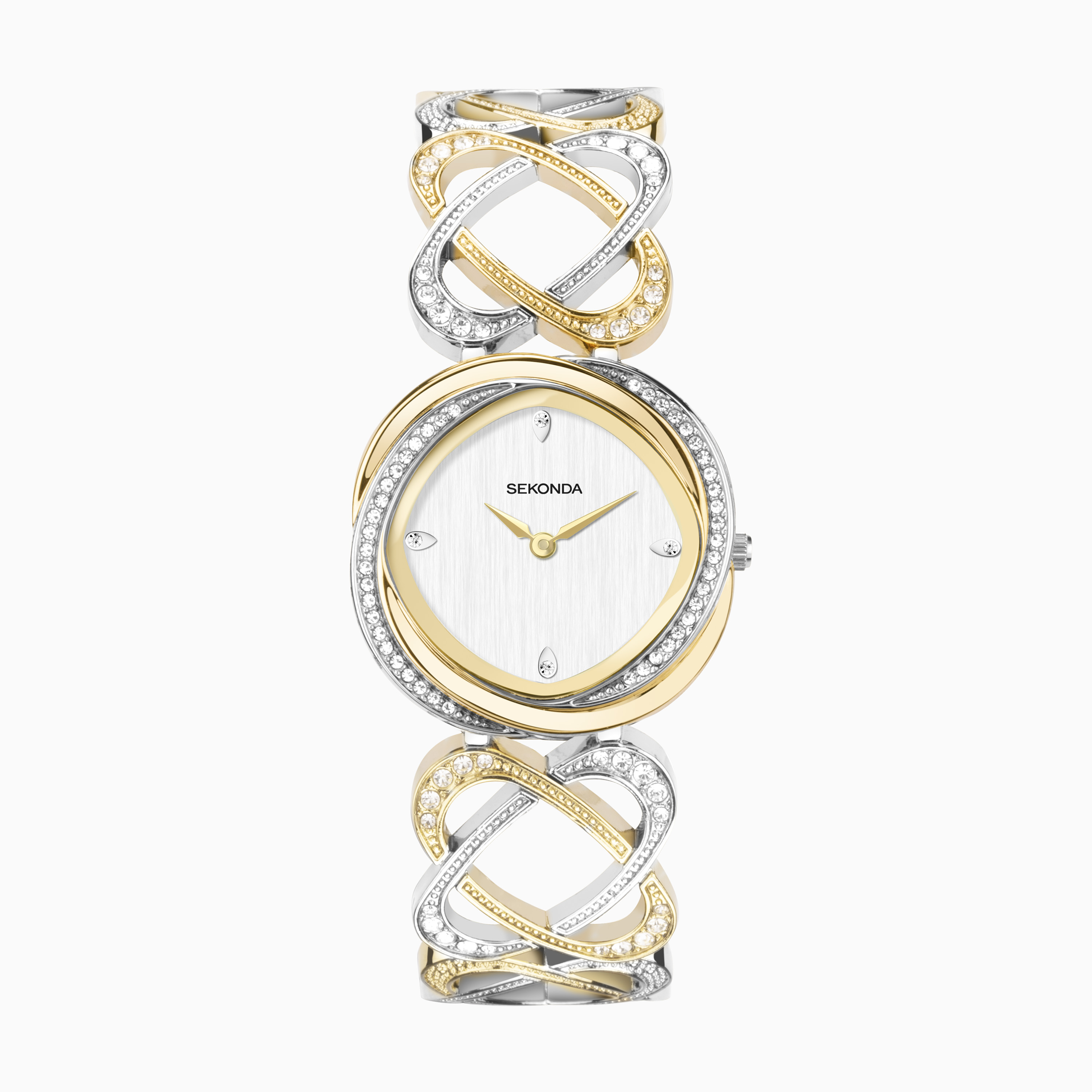 Sekonda Hidden Hearts Ladies Dress Watch 40600 Round Two Tone Alloy Bracelet Silver Dial Sparkle Collection Sekonda