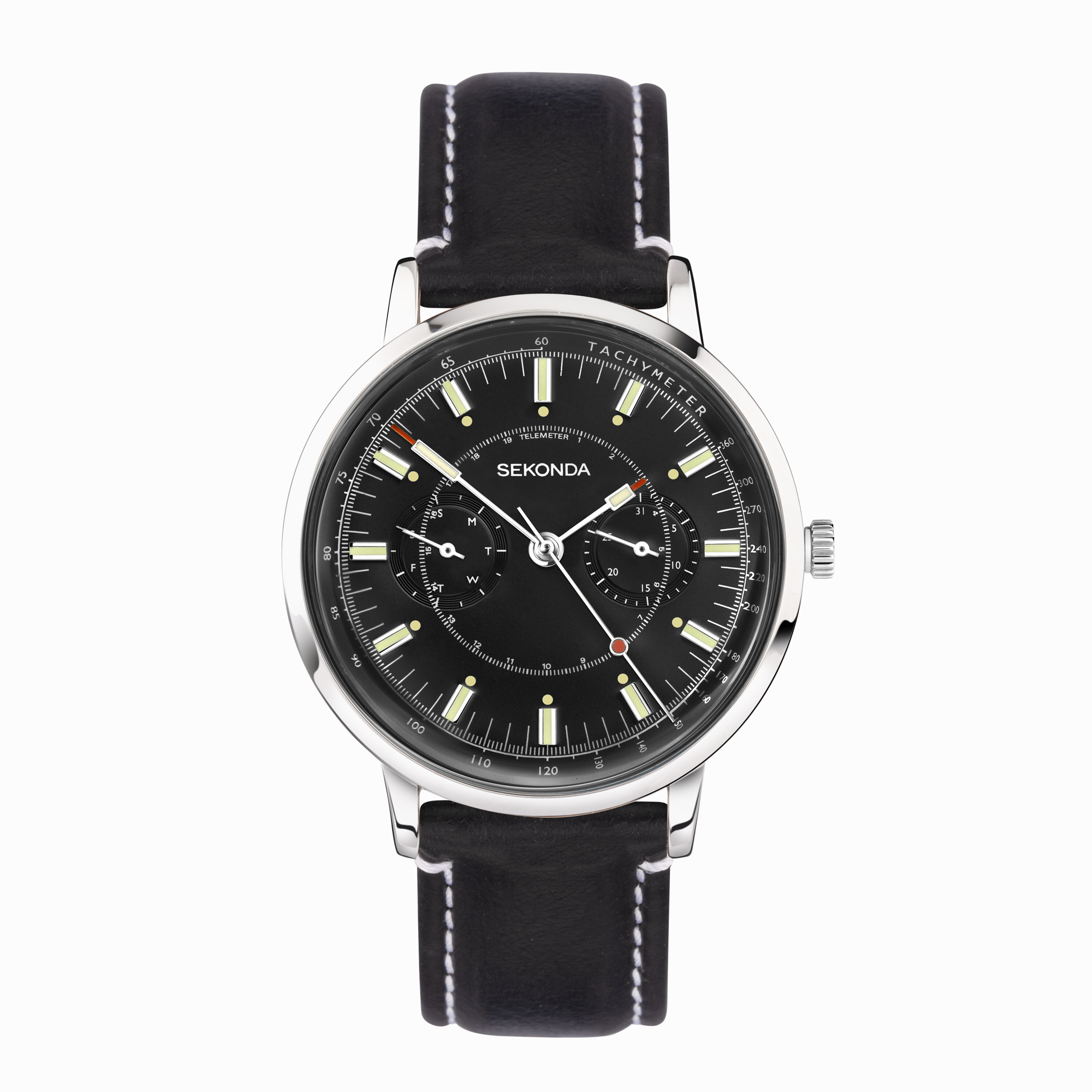 Sekonda men's black 2025 leather strap watch