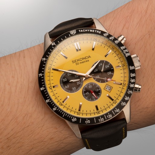 Sekonda Yellow Chronograph Mens Watch (1395) - Round | 45mm